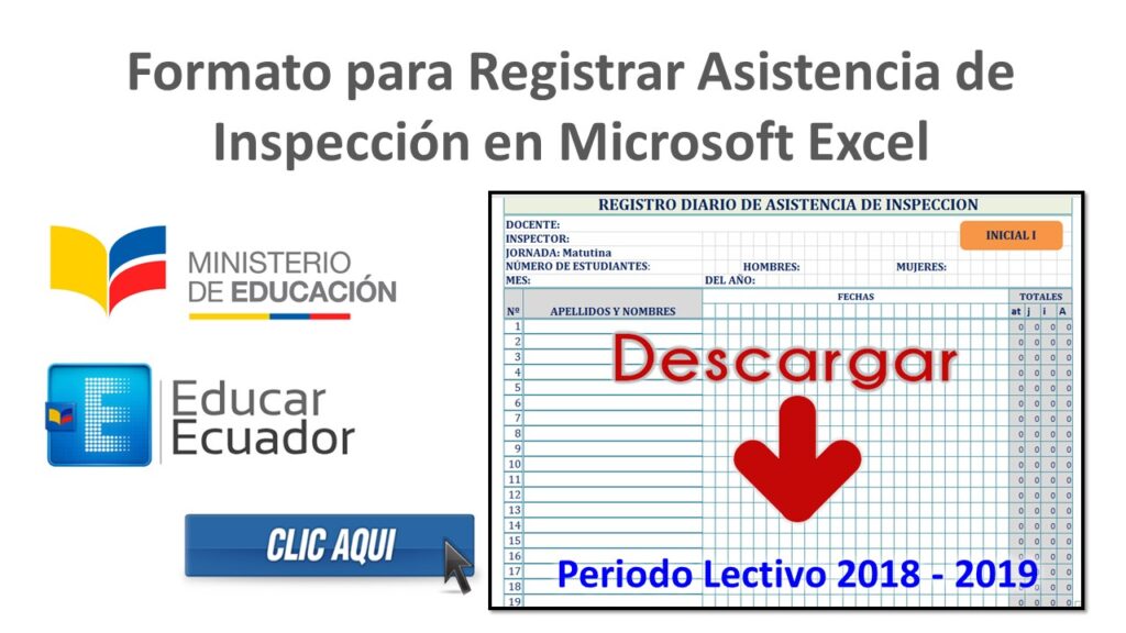 Formato para Registrar Asistencia de Inspección en Microsoft Excel - 2018 - 2019