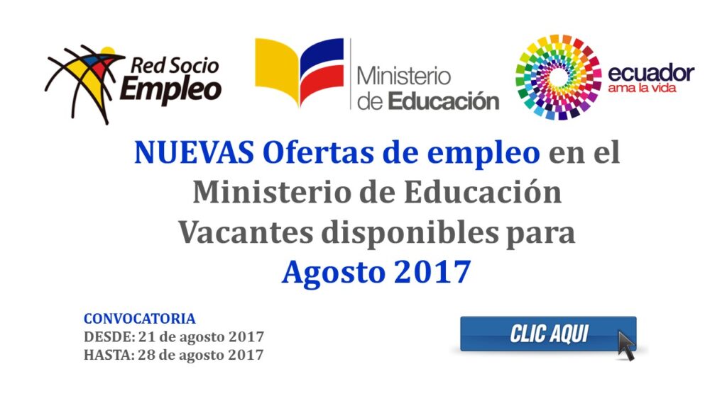 Ofertas de empleo en el Ministerio de Educación - Vacantes disponibles para Agosto 2017