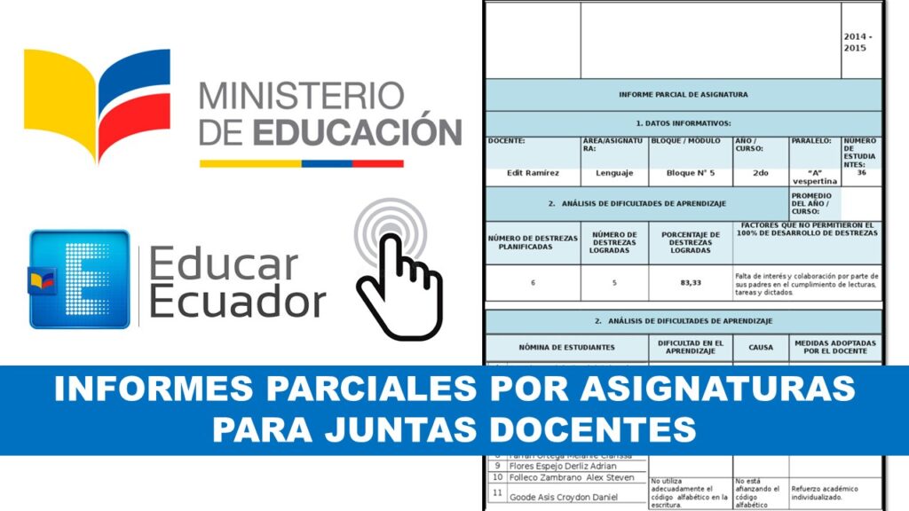 Informes Parciales por Asignaturas requeridos para Juntas Docentes Quimestrales