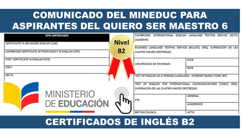 Comunicado del MinEduc para Aspirantes del Quiero Ser Maestro 6 - Certificados de Inglés B2 1