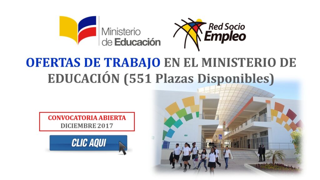 Ofertas de Trabajo en el Ministerio de Educación - Plazas disponibles para Diciembre 2017