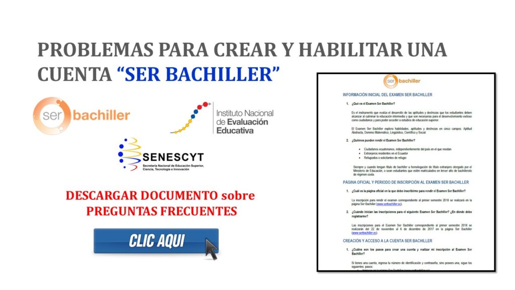 Ser Bachiller: Problemas para Crear y Habilitar Cuenta (Preguntas Frecuentas - 2018)