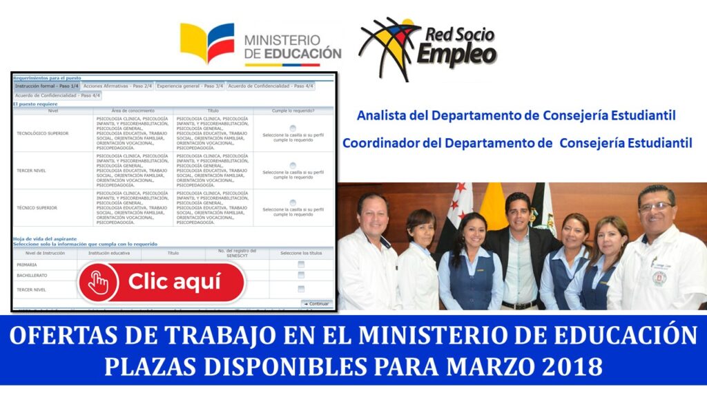 Ofertas de Trabajo en el Ministerio de Educación - Plazas disponibles para Marzo 2018
