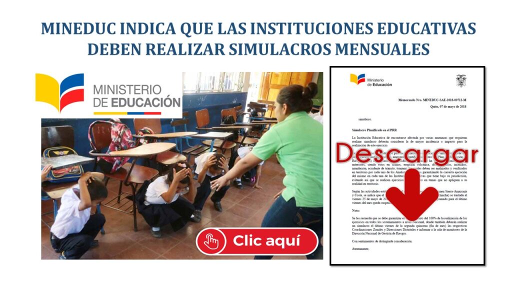 MinEduc indica que las Instituciones Educativas deben realizar Simulacros Mensuales