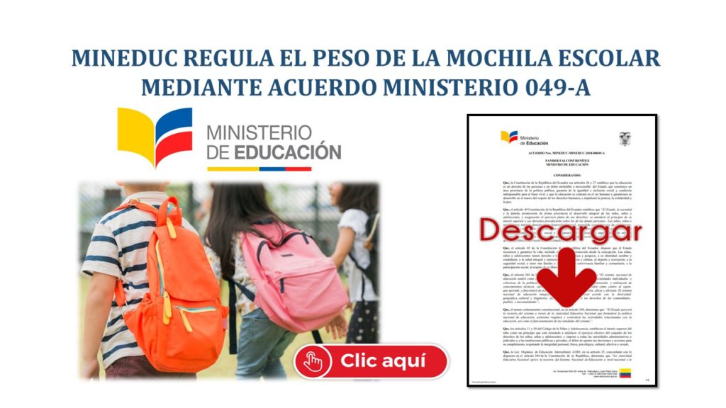 MinEduc regula el Peso de la Mochila Escolar mediante Acuerdo Ministerio 049-A