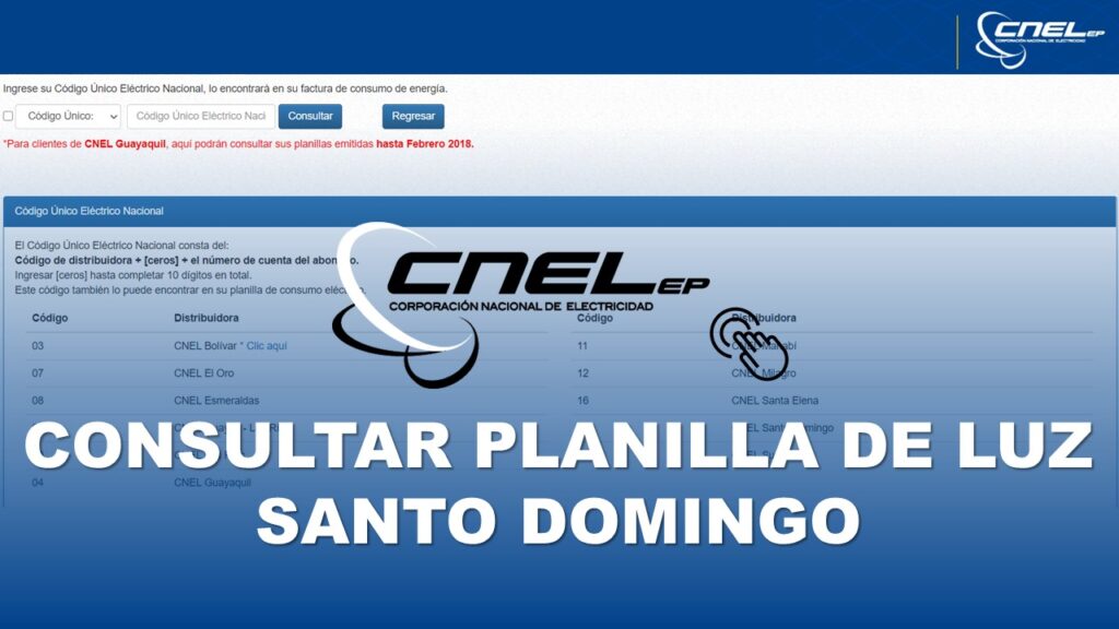 Consultar Planilla de Luz Santo Domingo CNEL EP